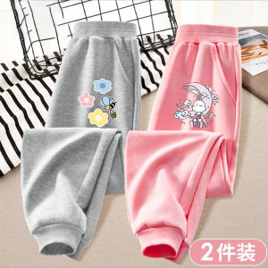 Spring Autumn Girls Sports Pants Thin Cotton Casual Waist Long Trousers Childrens Fashionable Sweatpants Non-Fleece-lined