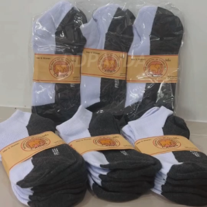 ถุงเท้านักเรียน 12คู่ คลุมตาตุ่ม ถุงเท้าแฟขั่น คลุมตาตุ่ม สีขาวเทา ช/ญ Freesize 34-44