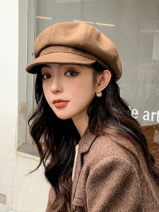 หมวกเบเร่ต์ทรงแปดเหลี่ยมสีพื้นสำหรับผู้หญิง สไตล์วินเทจอังกฤษ หมวกเด็กส่งหนังสือพิมพ์ หมวกผ้าฝ้ายทรงปากเป็ดสไตล์ญี่ปุ่นอเนกประสงค์สำหรับผู้ชาย