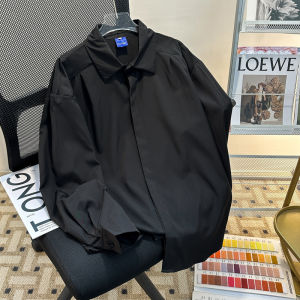 Summer Ice Silk Solid Color Long Sleeves Shirt Mens Lightly Mature Trendy Loose Casual Polo Collar Minimalist Casual Loose Shirt