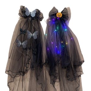 ผ้าคลุมศีรษะสีดำสำหรับแต่งงาน ผ้าคลุมศีรษะแบบผูกโบว์ผีสีดำสำหรับงานฮาโลวีน ชุดแต่งงาน ประดับผม ตกแต่งหัว วัสดุอื่นๆ