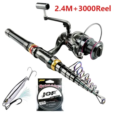 1.8M-3.6M Telescopic Spinning Sea Fishing Rod Reel Set Ultralight Baitcasting Pole with Metal Spool Max Resistance 3-8kg Pesca