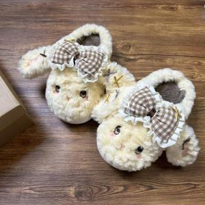 Dép Bông Thỏ Tai Lớn Dễ Thương Cho Nữ Mùa Đông Chống Trượt Đế Mềm Ấm Áp Trong Nhà Đế EVA Dép Bông Mềm Mại Thoải Mái