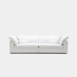 Cozylant Cloud White Cotton Linen Natural Fabric Sofa /3 Seater Sofa for Living Room / Beige White / Lazy Sofa/ Minimalist Scandinavian / Sofa Set