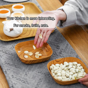 NAU.K 4pcs Plate Set Kitchenware Plastic Wooden Design Square Snack Tableware Kitchen Supplies