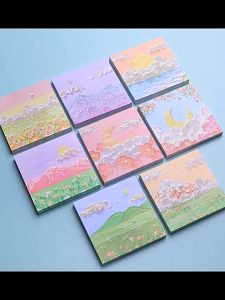 [กระดาษโน้ต แบบมีกาว โพสต์อิท กระดาษบันทึก กระดาษโน้ตลายทิวทัศน์ ลายศิลปะ ขนาด 8 x 8 ซม.]