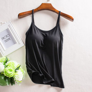 Stylish Black Plus Size Summer Bra Tank Top with Pads Slim Straps