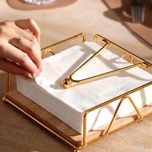 Wooden Iron Napkin Tissue Holder for Table Restaurant Hotel Paper Drawer Square Tissue Holders Western Black White Organizers