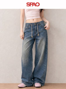 spao | Quần Jeans Nữ Phong Cách Retro Rách Rưới Dây Thắt Form Rộng Giúp Gọn Người