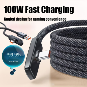 100W PD Super Fast Charging 90 Degree Elbow Aluminum Stable Aluminum Shell L Shape USB Type C Braided HighSpeed Transfer Cable
