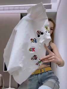 round Neck Embroidered Cartoon Slim Fit Womens T-Shirt Summer New Style Euro Fashion White Top Comfortable Breathable Short Sleeve