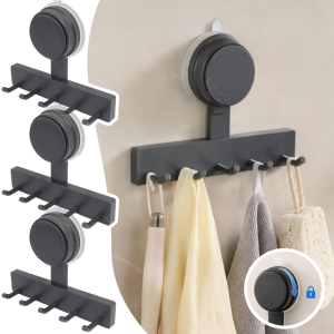 Rotatable Wall Mounted Suction Cup Hooks / Heavy Load Bearing Punch-Free Door Hanging Racks / Removable Towel & Coat Hangers / Waterproof Storage Organizer for Bathroom and Kitchen
