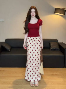 SUSIEYUAN | Đầm Hè Đỏ Chấm Bi