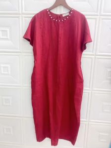 [JUNE LINEN] Đầm Linen tưng bố washed cho nữ. Kết tay ngọc trai. Có túi 2 bên sườn kèm belt. Ảnh chính chủ.