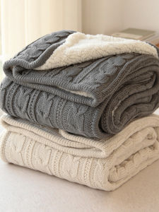 Thickened Double Layer Pure Cotton Knitted Blanket Sheepskin Flocking Office Sofa Nap Winter Warm Cover Blanket Bed Sheet