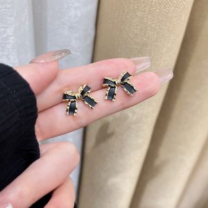 French Black Bowtie Earrings Trendy Design Sweetness Alloy Material for Women Fashionable Jewelry Accessory Ear Cuff Clasp