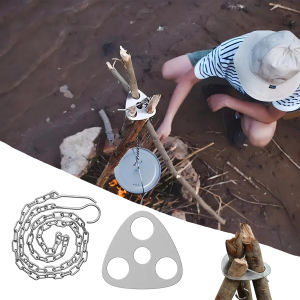 Stainless Steel Portable Camping Tripod Hanger Adjustable ChainOutdoor Campfire Cooking Stand with HookChain for Picnic BBQ