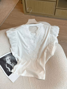 French Style Small Size Ruffle Sleeve T-Shirt Womens Summer Loose Casual Fashionable Top Sweet And Spicy Style Short Sleeve round Neck