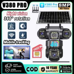 V380 Pro Solar CCTV Camera With 4G SIM Card Three Lens No WIFI Needed UItra HD Night Vision Surveillance Outdoor Waterproof Two-Way Voice IP Security Cameras Quickly Connect Cellphone