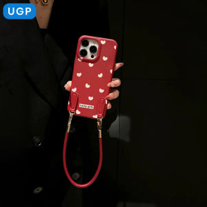 New 2025 Red Leather Phone Case for Apple 17Promax 16 15Pro with Lanyard Anti-Fall Protection Full Cover Female Style Vintage