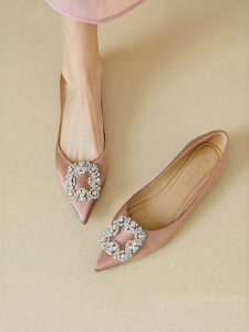 Reemoor | Autumn New Rhinestone Buckle Soft Sole Pointed Toe Flat Shoes