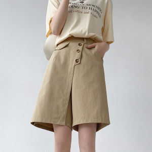 AIYITI | Khaki Casual Loose Womens Shorts Summer Plus Size Wide Leg Pants Fashionable Commute Style Straight Cut Natural Waist Shorts