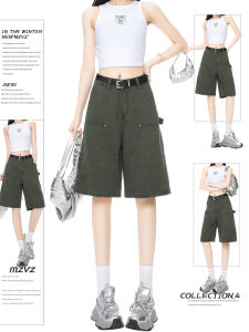 MZVZ | Vintage American Military Green Loose Culottes Denim Shorts
