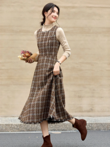 Vimly | Đầm Giảm Cân Vintage Không Tay Caro