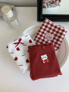 Antibacterial Cotton Underwear for Girls Red Color Cute Cartoon Bear Design mid Waist Triangle Panties Sweet Style Home Clothes