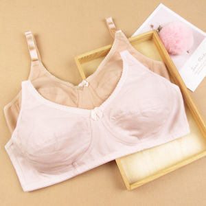 Pure Cotton Plus Size Ladies Young Adult Bra High School Thin Wireless Sponge-Free Junior High School Students plus Size Chest-Flattering Small Bra