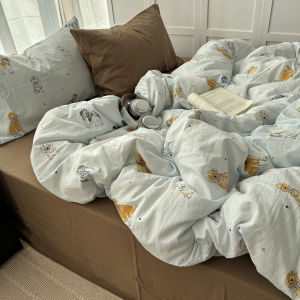 Ins Style Doggies Soft Washed Cotton Bedding Set Skin-friendly Dormitory Quilt Cover Three-piece Set Bedding Four-piece Set