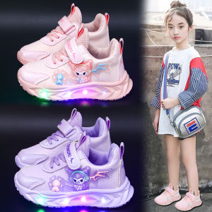 Kurumi Kids Running Shoes Girls Sport Shoes Glowing Low Top Anti-slip Wear-resistant Light-up Dad Shoes for Children