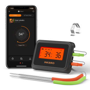 INKBIRD IDT-22-B Smart Bluetooth Food Thermometer with Dual Probe App Control Offline Data Storage Backlit HD LCD Temperature Alarms and Timer