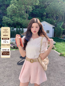 French Style Lace Bubble Sleeve T-Shirt Set Rational Romantic Summer New Arrival Cotton Long Pants round Neck Short Sleeve