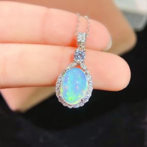 Montagne Jewelry 925 Silver necklace for women Crystal Inset Design 802 Fine Jewellery Natural 12x8mm Opal Pendant Necklace