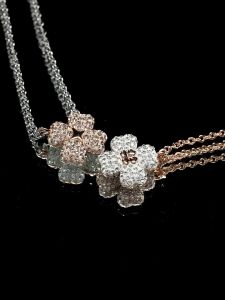 💖Swarovski💖Latisha pink flower white diamond pendant necklace S925 sterling silver womens fashion necklace hypoallergenic non-allergenic Valentines Day gift birthday gift for girlfriend bestie