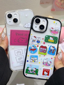 น่ารัก 2 ใน 1 อะคริลิคโปร่งใส เคสโทรศัพท์มือถือ For IPhone 11 13 15 16 14 12 Pro Max สีลูกกวาด TPU เคสกันกระแทก