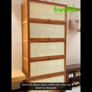 Bamboo Shoes Cabinet Almari Kasut 50+Pairs Shoes Rak With Rattan Flip Door Dustproof Breathable Rak Kasit Bertutup 鞋柜 ﻿