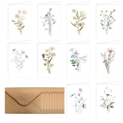 10 Pack Blank Greet Cards Beautiful Watercolor Wildflower Blank Note Cards Perfect Stationary Set For All Occasions