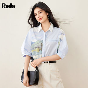 puella | French Design Print Stitching Slimming Womens Short Sleeve Shirt