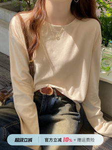 Loose Long Sleeve round Neck Base Shirt Womens T-shirt Fleece Treatment White Black Spring Autumn Winter New Style Casual Top