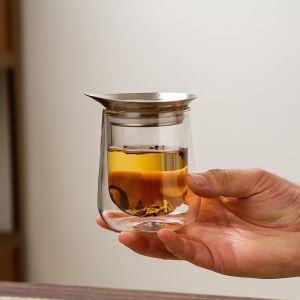 JUSTINLAU Double Layer Tea Maker High Borosilicate Glass Teapot with Titanium Tea Filter Home Tea & Water Separation Gongfu Set