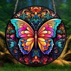 จี้คริลิคแขวนผนังทรงกลมรูปแมลงแมวพิมพ์ลายสุนัขสัตว์ห้อยติดหน้าต่าง hiasan kamar บ้าน