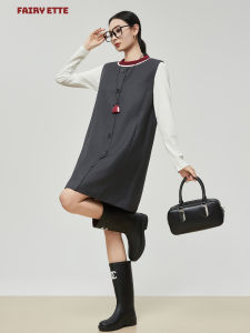 XIAODADEHUA | Gray Wool-collar Retro High-class Loose Straight Dress