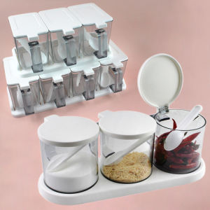 Kitchen Spice Box Set Seasoning Storage Box with Base round and Square Salt Seasoning Jar All-Match Household Type