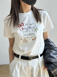 Áo Thun Cotton in Chữ Phong Cách Hàn Quốc Mùa Hè 2025 Dành Cho Nữ Dáng Rộng Tay Ngắn Cỡ Lớn Thoải Mái