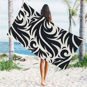 BILIBILI | Black White Baroque Scroll Quick Drying Microfiber Beach Towel Lightweight for Swimming Camping Yoga - Bath Towel