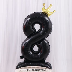 ลูกโป่งโลหะผสมทรงมงกุฎสีดำ 40 นิ้ว ลูกโป่งวันเกิด ตกแต่ง ถ่ายรูป ตกแต่งด้วยกระดาษเงิน ฐาน 42 นิ้ว ลูกโป่งวันเกิด