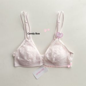 Double Layer Design Lace Wireless Bra Bikini Style Underwear Sweet Style Polyester Fiber Fixed Double Straps No Steel Ring