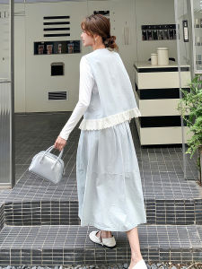 Lace Splicing Gentle Style Set Dress Womens 2025 Autumn New Vest Inner Half Skirt Three-piece Set Fashionable Casual Wear